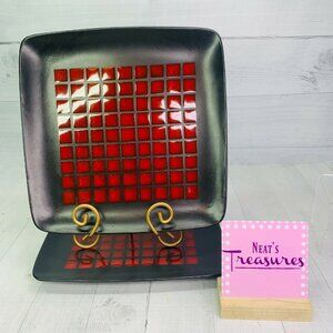 Home Target TAMARASK Red Blocks Black Coupe Square Stoneware Dinner Plates Set 2